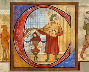 Medieval lute player and drummer